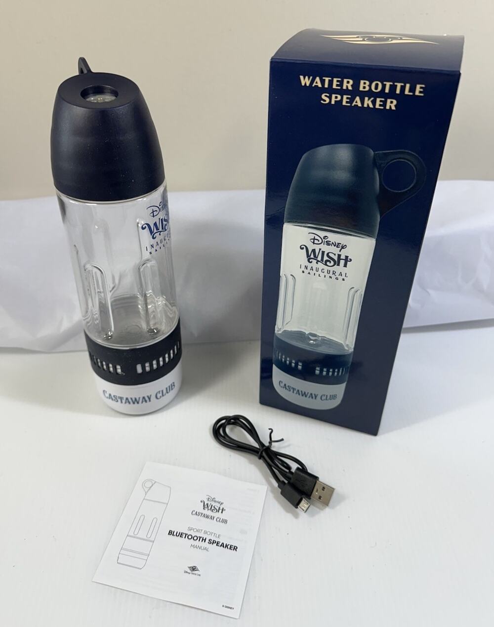 Disney Wish Inaugural Sailings Castaway Club Water Bottle Bluetooth Speaker NIB